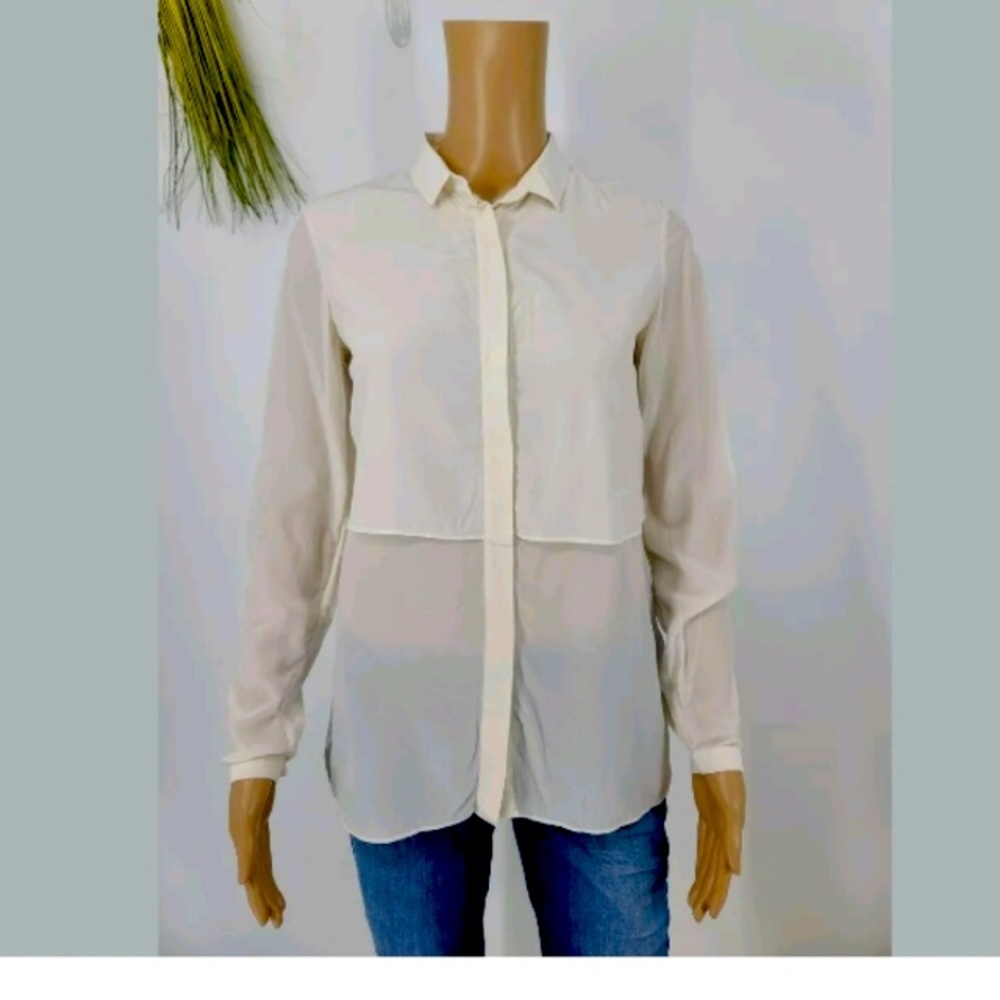 Massimo Dutti Size 2 Ivory Silk Long Sleeve Shirt